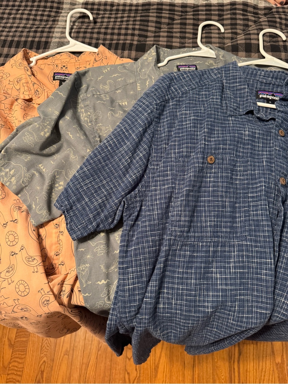Patagonia Men's Short-Sleeve Casual Button-Down Shirts - Blue, Gray, Peach Set